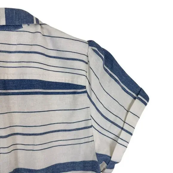 Christy Dawn Prudence Linen Short Sleeve Jumper Nilah Striped Blue White Size M